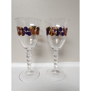CERVE DeValbor Fruit Patterned 7.25"  Stemmed Wine Glasses  Set of 2